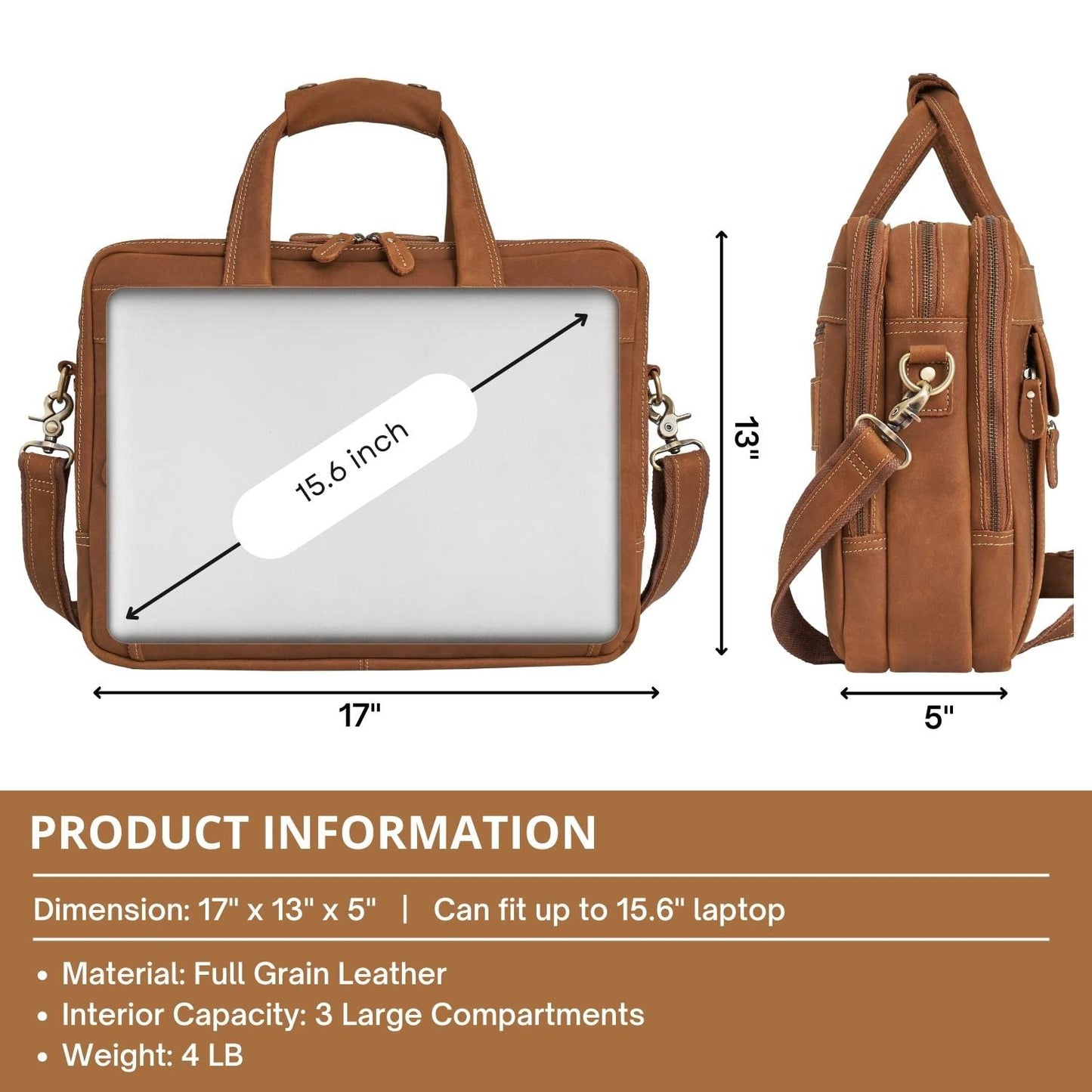 Canboc Leather Briefcase For Men