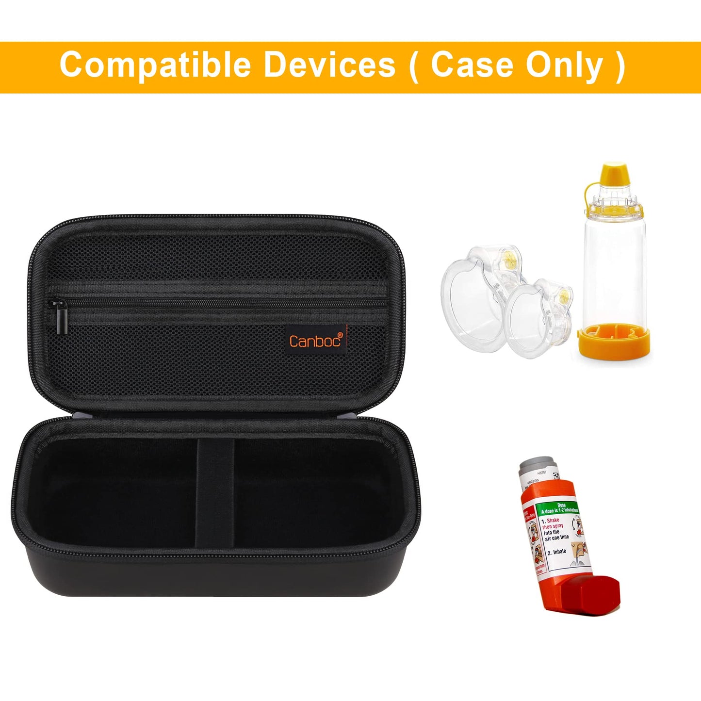 Canboc Hard Carrying Case for Asthma Inhaler, Inhaler Spacer for Adults and Kids, Masks, Travel Inhaler Case